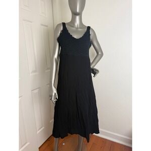 Studio West Black Crochet Bodice Crinkle Gauze Boho Midi Dress S
